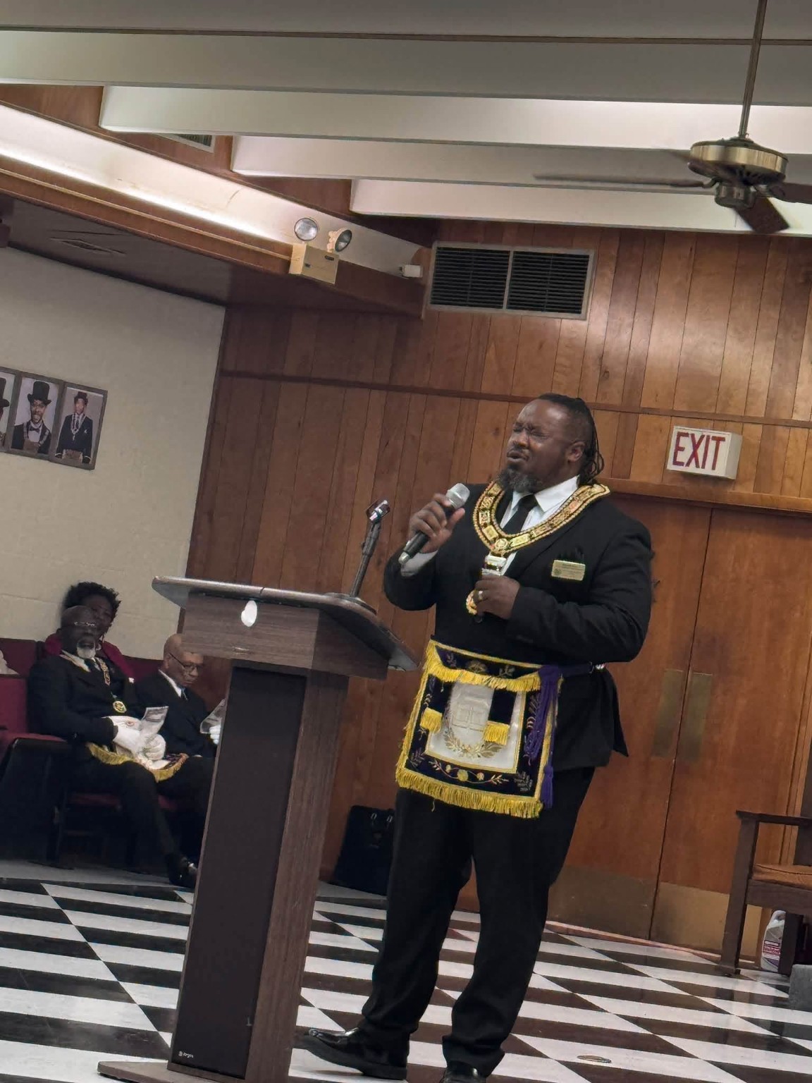 A Prince Hall Mason speaking during the Americanism Day gathering at the Grand East